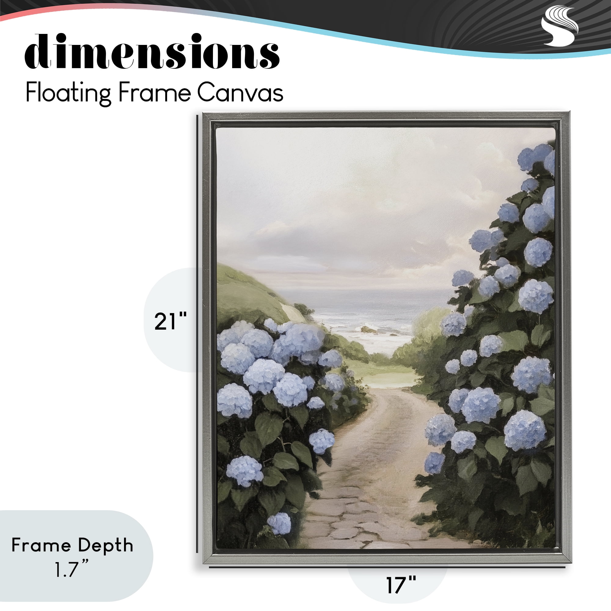 Stupell Industries Coastal Hydrangea Pathway Gray Framed Floater Canvas Wall Art, design by Sisi and Seb