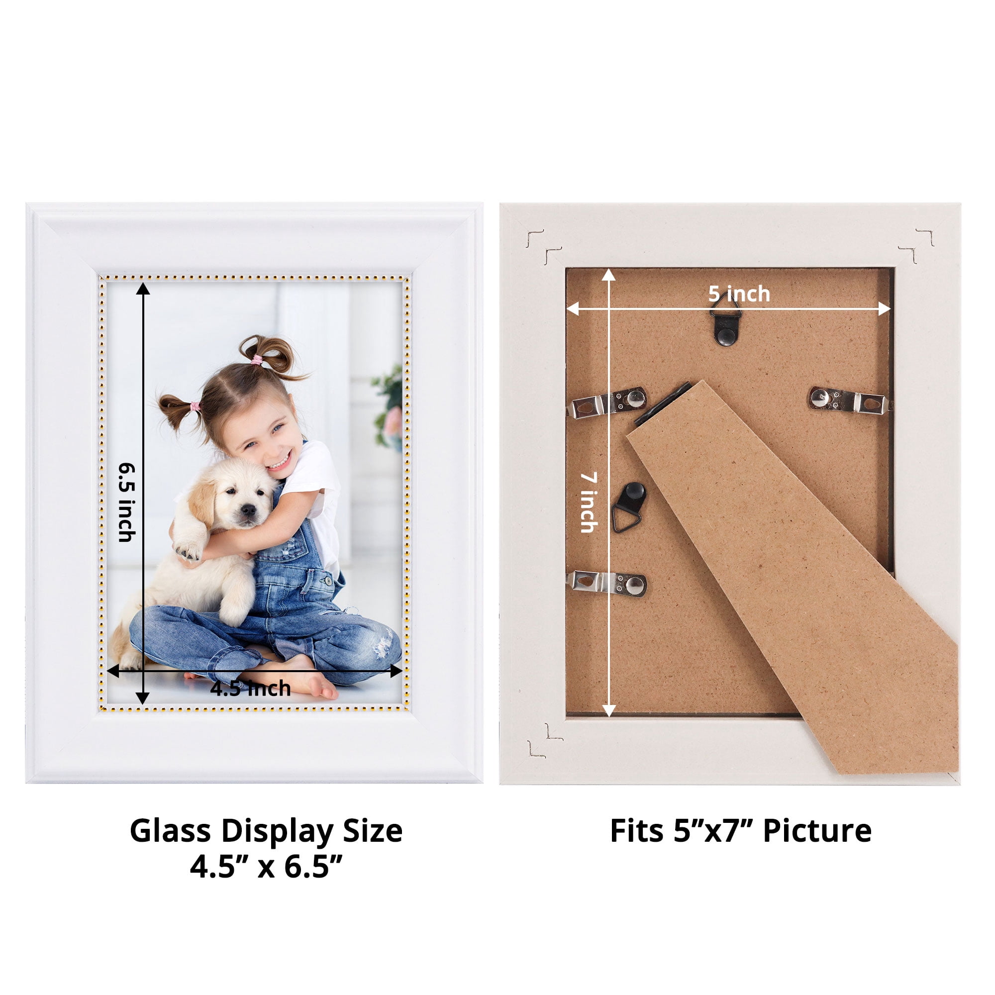 GraduationMall White with Gold Beads 5x7 Picture Frames for Wall or Tabletop 2-Pack