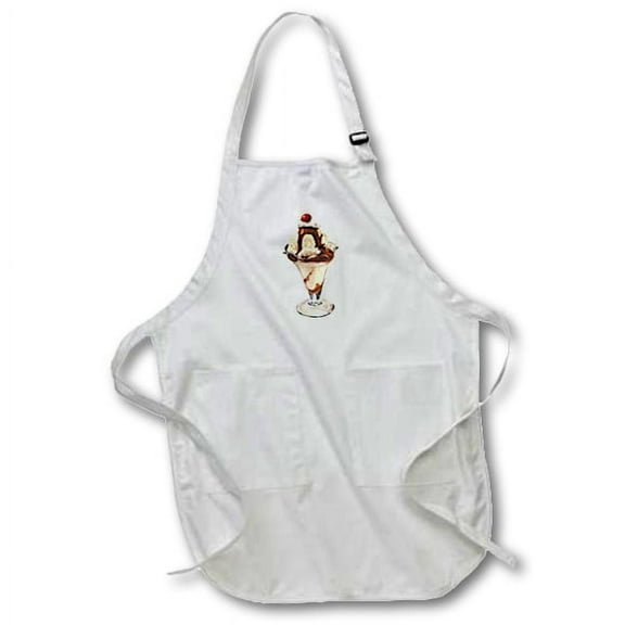 3dRose, Ice Cream Sundae, BLACK Full Length Apron with Pockets 22w x 30l
