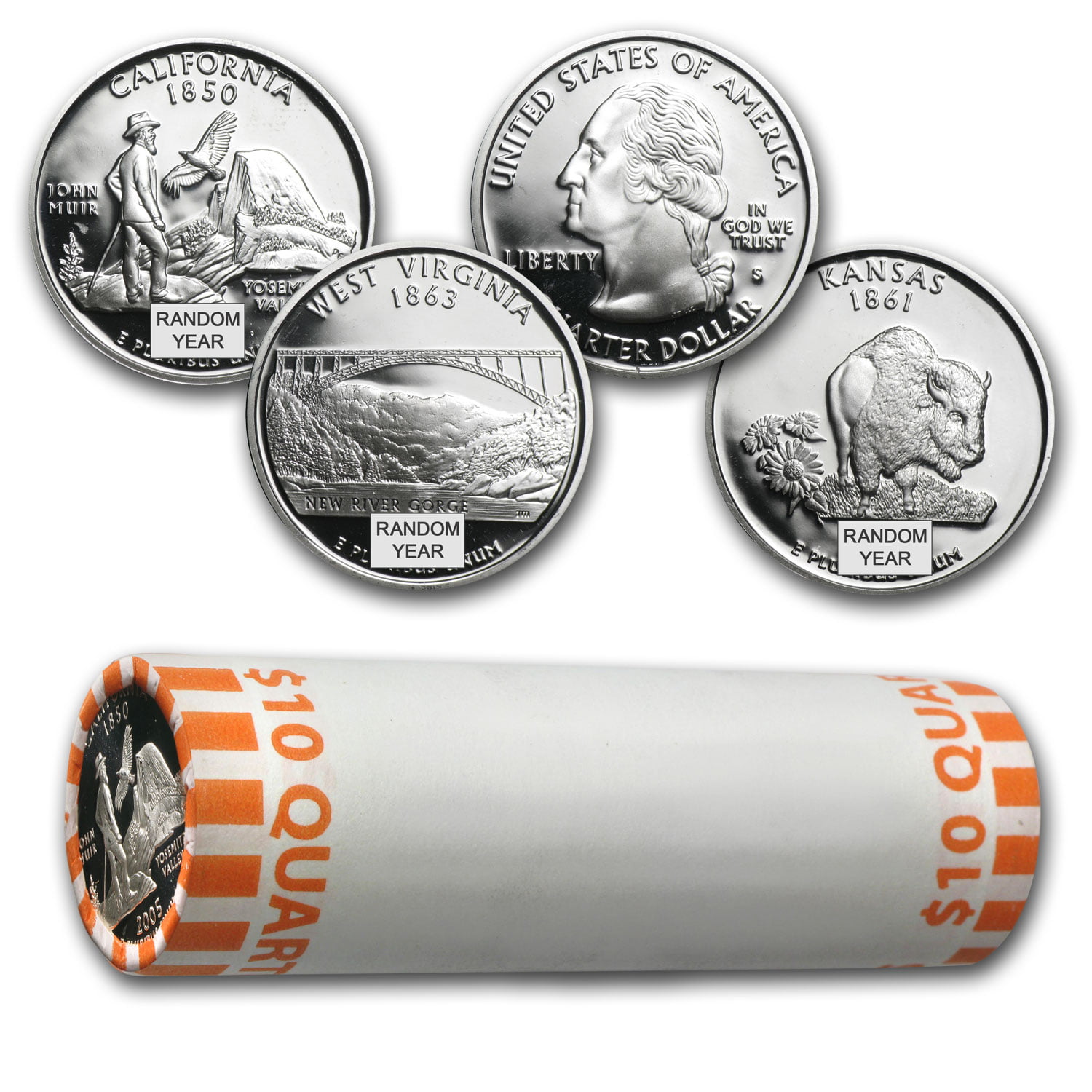 Details about   Roll of 40 GEM PROOF CAMEO 2004-S FLORIDA Clad State Quarters Free Shipping 