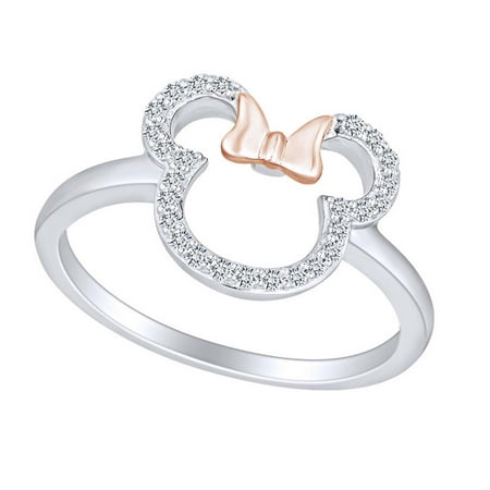 1/6 Carat Round White Natural Diamond Two Tone Minnie Mouse Promise Ring 10k Solid White Gold (I-J Color, I2-I3 Clarity, 0.16 Cttw) Ring Size-4