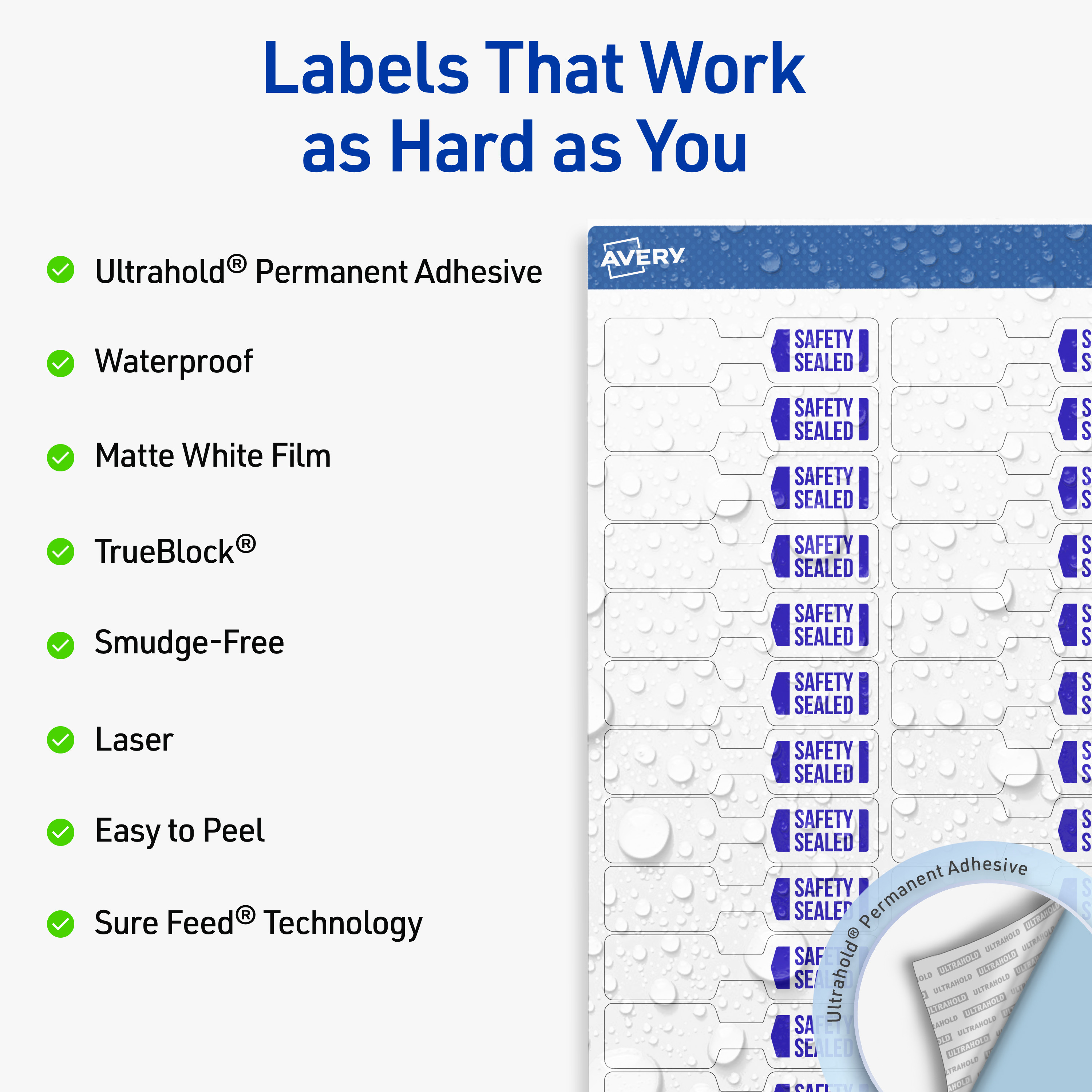 Avery Waterproof Barbell Labels, 0.5" x 2.5", 2250 Total
