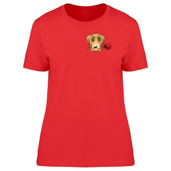 Cute Puppy With A Rose T-Shirt Women -Image by Shutterstock, Female x-Large