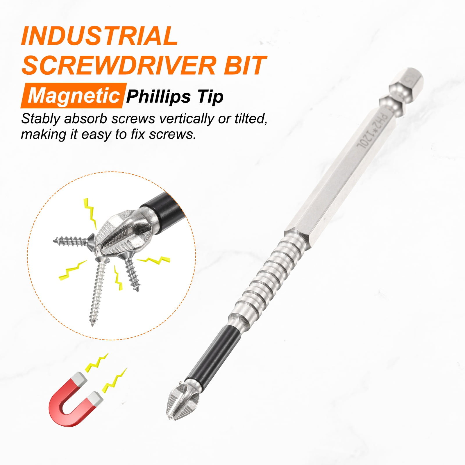 9pcs Impact Phillips Screwdriver Bit PH2 (#2) Anti Slip Tip 1/4" Hex Shank 5" (150mm) Long Magnetic Cross Screw Driver Industrial Power Drill Bits for Remove Fastening Screws