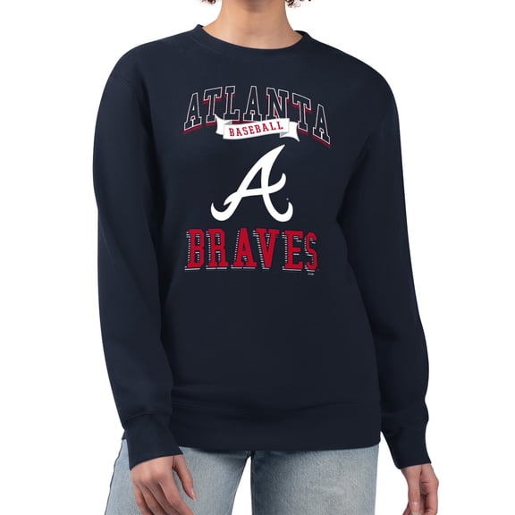 Women's G-III 4Her by Carl Banks Navy Atlanta Braves Team Logo Graphic Tri-Blend Fleece Pullover Sweatshirt