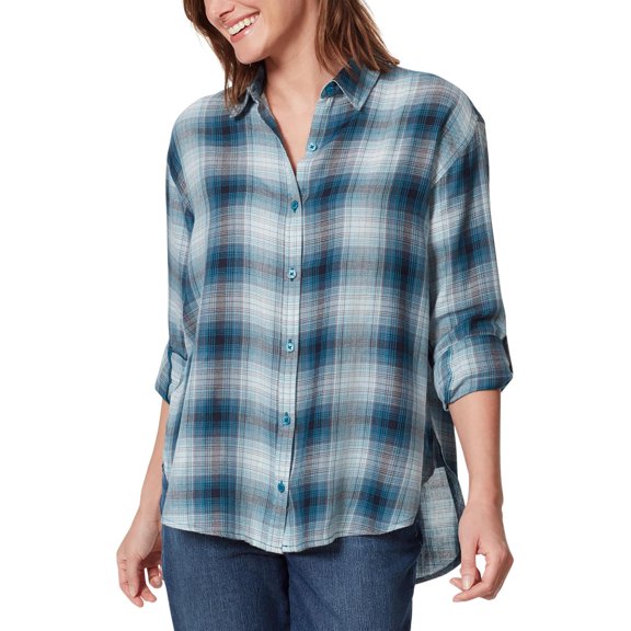 Gloria Vanderbilt Womens Amanda Striped Collared Button-Down Top