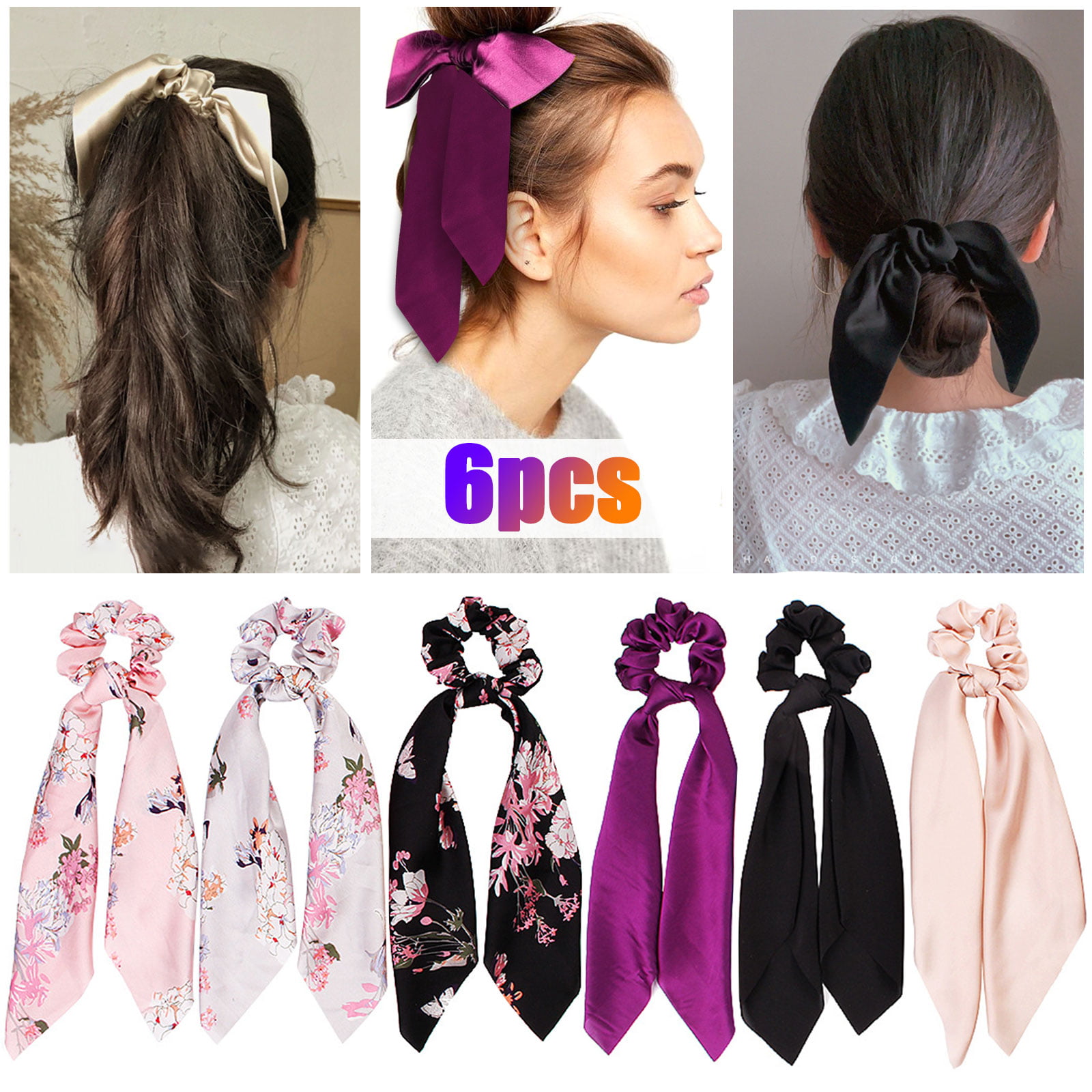 Ponytail Floral Bow Scrunchie Hair Band Elastic Hair Ties Rope Scarf Accessories