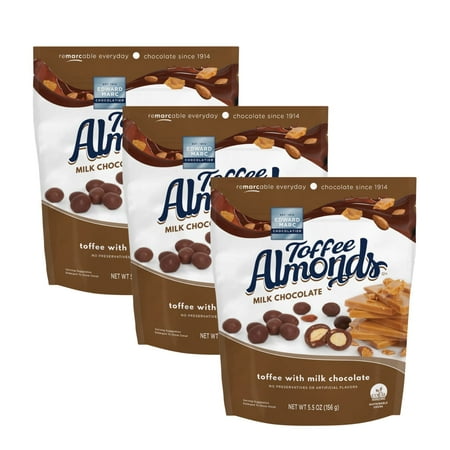 Edward Marc Chocolatier Sweet Toffee Almond Snacks - Milk Chocolate - Lightly Roasted Almonds Coated in Sustainably Sourced Milk Chocolate...