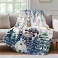 thumbnail image 4 of Blue Snowman Christmas Throw Blanket,Flannel Fleece Blanket with Striped Design for Couch,Xmas Snowflake Eucalyptus Leaves Wooden Soft All Season Plush Blankets for Sofa Office Chair 30"x40", 4 of 9
