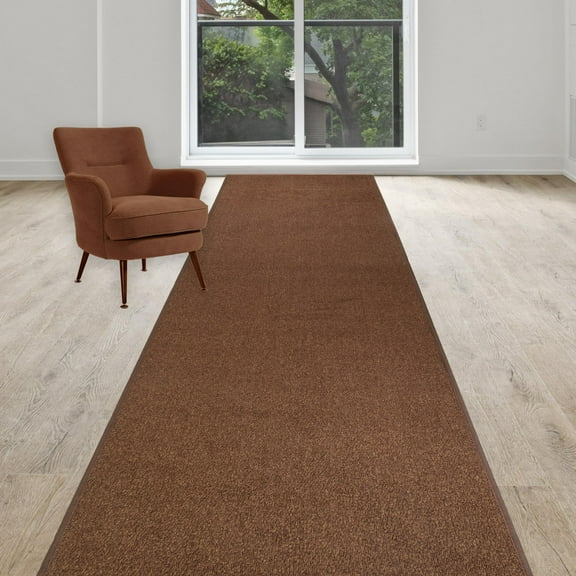 Custom Size Runner Rug Skid Resistant Backing Rug Runner Solid Brown Color Cut to Size Roll Runner Rugs (30 Feet x 26 Inch)
