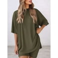 thumbnail image 2 of Women's two-piece casual suit summer casual loose shirt cycling shorts match airport travel wear  Green S, 2 of 6