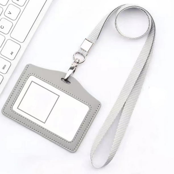 ID Badge Holder with Neck Lanyard Holder Business Horizontal Gray 