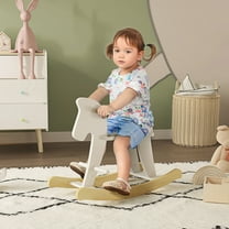 Baby Rocking Horse, Wooden Kids Ride-On Chair Toy with Handrails, Pedals, and Backrest,  Toddler Baby Ride-on Toys for Kids 1-3 Years, White