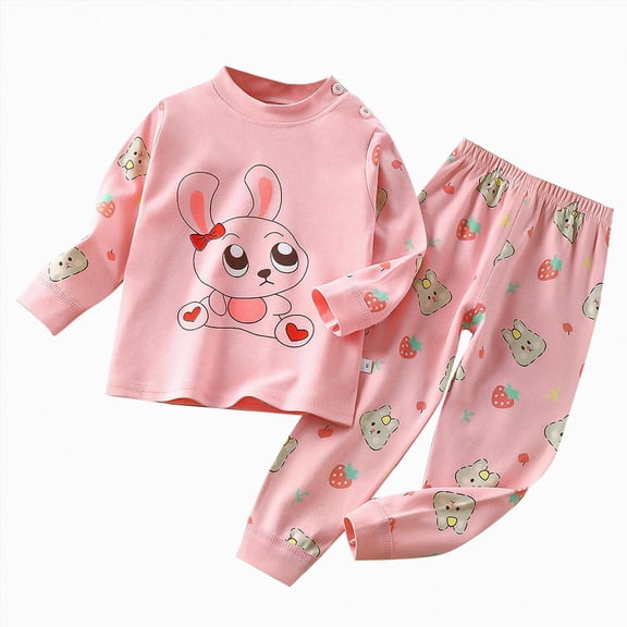 Splozh Kids Pjs Boys Kids Soft Sleepwear Long Sleeve Boys Girls Pajama Outdoor 2-Piece Tops Pant Casual Set,Pink,18-24 Months