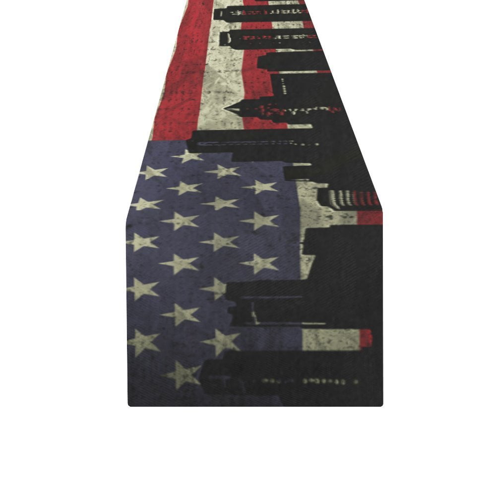 MYPOP Boston City On The American Flag Cotton Linen Table Runner 16x72