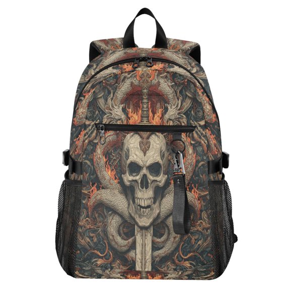 Full‑Print Casual Laptop Backpack, 20L Water‑Resistant Twill Tote Daypack with 14 Inch Computer Compartment for School Business Travel Skeleton Pattern