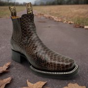 The Western Shops Men's Leather Python Print Square Toe Western Ankle Cowboy Boots