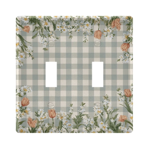 Vintage Plaids Pattern with Blooming Flowers Light Switch Cover Electrical Outlet Cover Replaceable Wall Plates 2-Gang