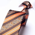 thumbnail image 4 of Yongchuantie Men's 3.15" Necktie Orange Paisley Stripe Pattern Hand Knot 8CM Wide Tie+Gift Box, 4 of 7
