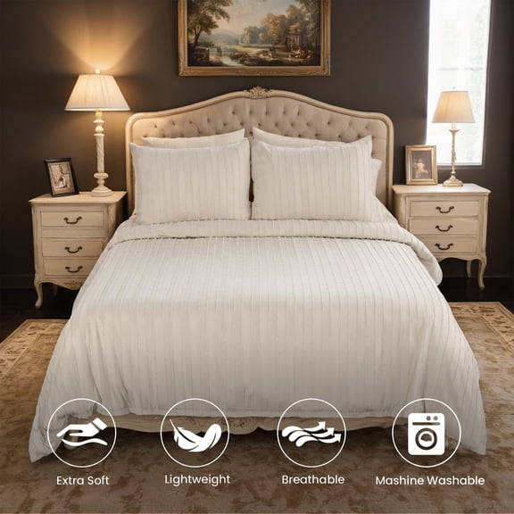 Large beige striped Bohemian-style duvet cover set. Featuring a simple and elegant design.