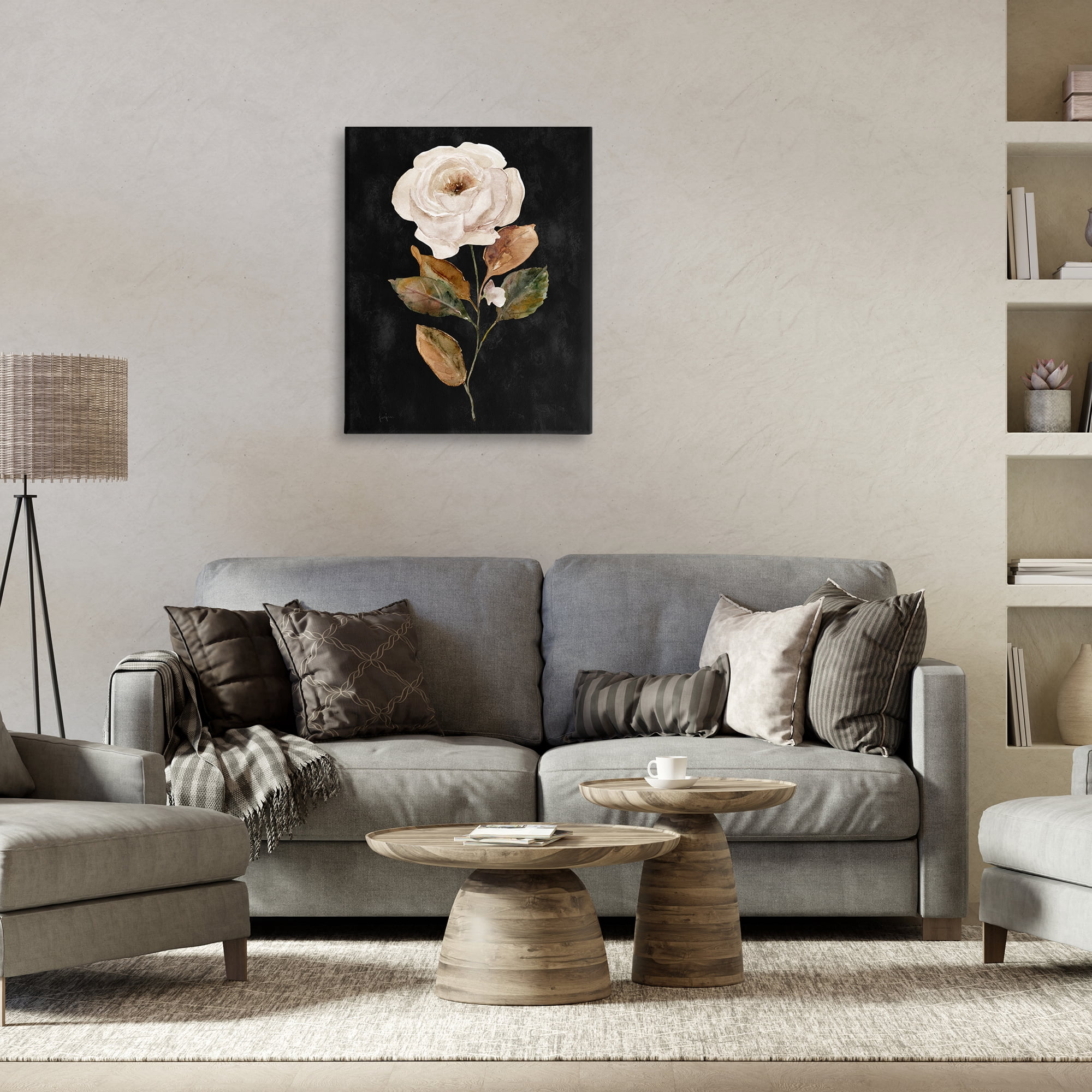 Stupell Industries White Rose on Black Plants & Flowers Painting Wrapped Canvas Art Print Wall Art, 24 x 30