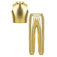 thumbnail image 3 of TiaoBug Kids Girls Metallic Sleeveless Mock Neck Crop Tank Top and Shiny Pants Set for Jazz Hip-Hop Dance Gold 6, 3 of 6