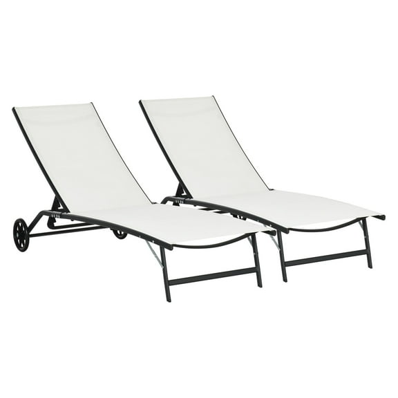 Outdoor Chaise Lounge Chairs 2-Piece Set, Adjustable Recliner with Wheels for Patio, Poolside, Garden - 5 Positions, 330lbs Capacity
