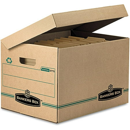 Bankers Box Stor/File Storage Box, Letter/Legal, Attached Lid, Kraft/Green, 12/Carton - Walmart.com