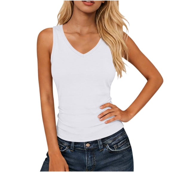 Vrorvz Sports Tank Womens Sleeveless V Neck Summer Casual Breathable Lightweight Tops for Workout Athletic