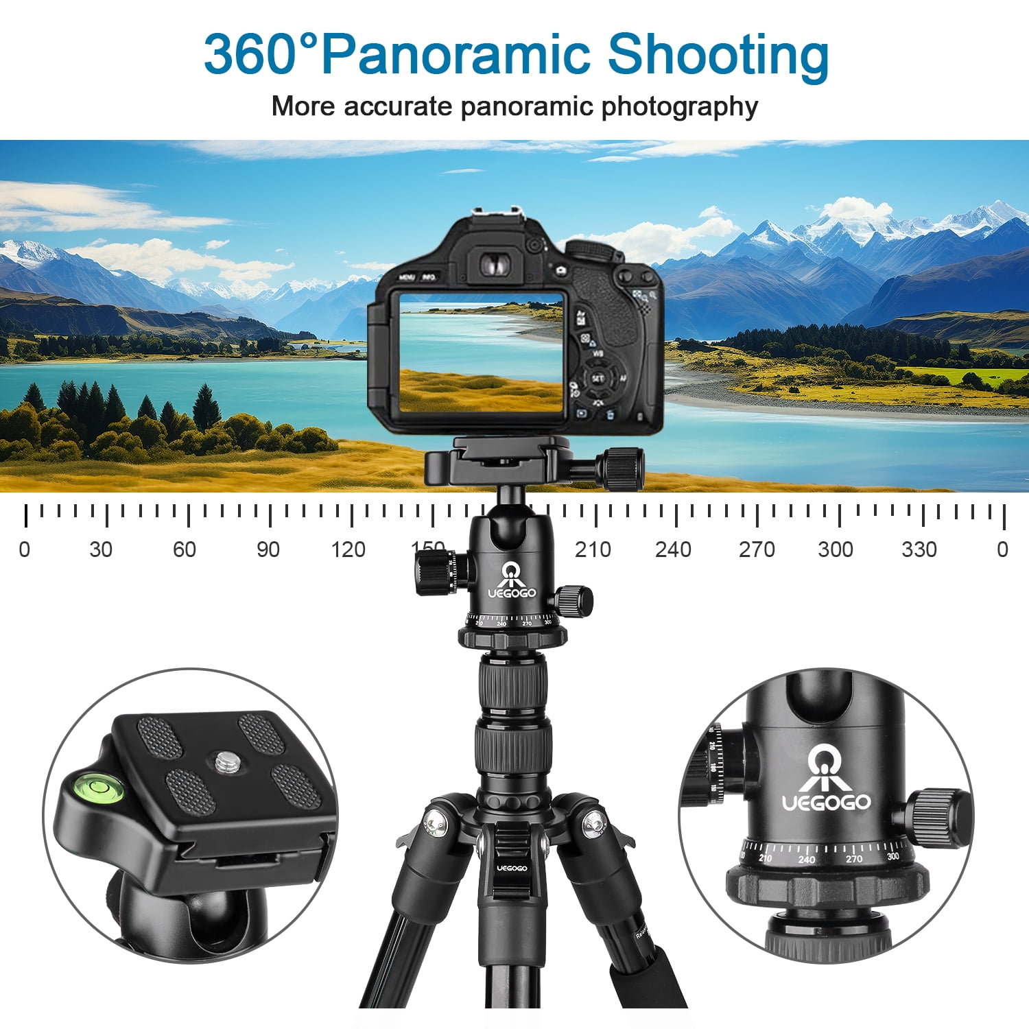 UEGOGO  Heavy-Duty 82" Professional DSLR Tripod & Monopod, 360° Pan-Tilt Ball Head, Telescoping Legs, Compatible with Canon/Nikon/Smartphones, Travel-Friendly with Carry Bag
