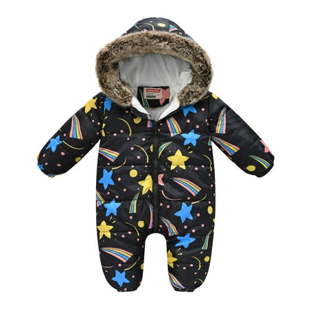 

TAIAOJING Baby Boys Girls One-Piece Romper Jumpsuit Toddler Kids Cute Prints Cartoon Hooded Jumpsuit Snowsuit Winter Warm Outwear Outfit 18-24 Months