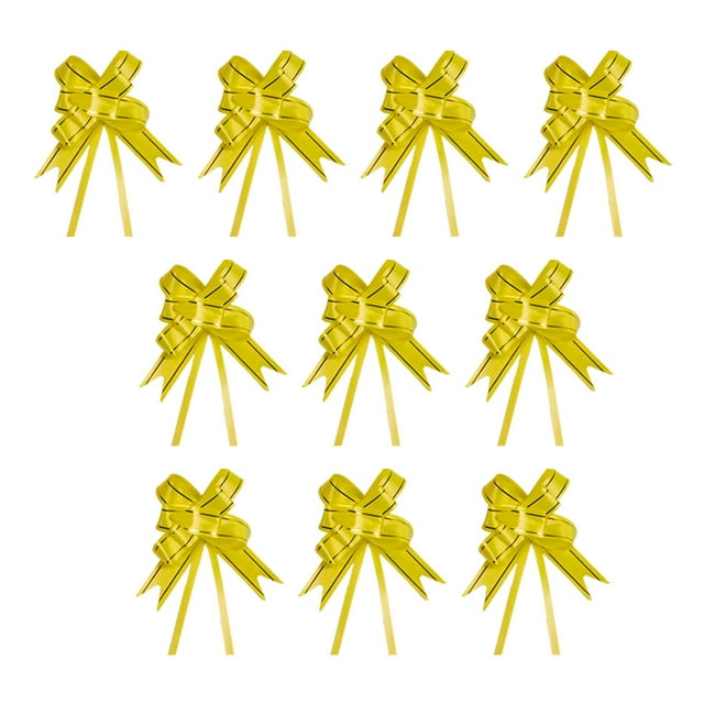 10 Pieces Bow Pull Decor Multi-colors Festive Packing DIY Crafts Lightweight Plastic Hand-Pulled Flower Christmas Holiday Gold Yellow