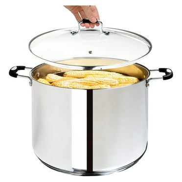 Stock Pot, Large Stainless Steel 20 Quart StockPot, Large Cooking Pot, Clear Glass Lid and Measurement Markings, Steam Hole, Induction, Gas, Electric Compatible Big Boiling Pot