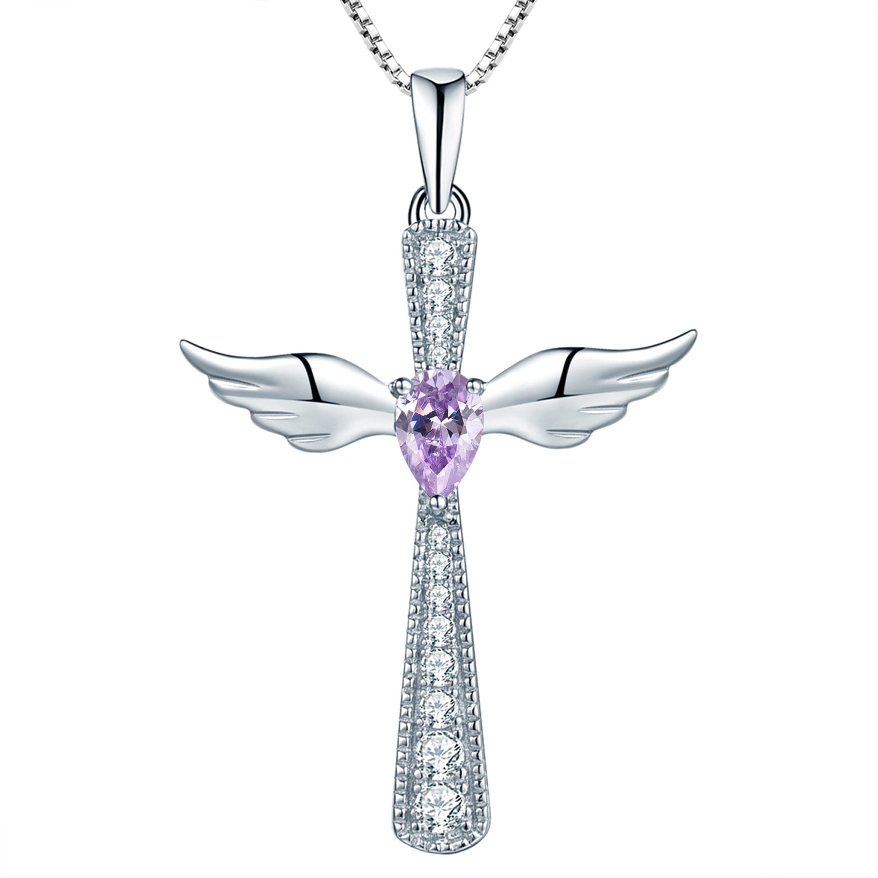 Children Women Flying Guardian Angel Cubic Zirconia Pendant with Chain Silver 925 