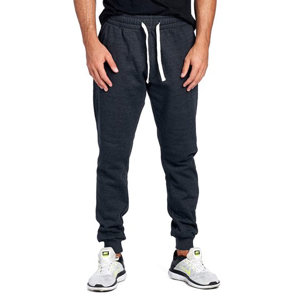 PROGO USA Men's Joggers Sweatpants Basic Fleece Marled Jogger Pant Elastic Waist (Large, Charcoal)