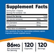 Nutricost Zinc Carnosine 86mg, 120 Capsules - Non-GMO, Gluten Free Supplement