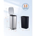 thumbnail image 2 of Slim Stainless Steel Trash Can 13 Gallon – Removable Inner Bucket – Soft-Close Step Pedal Lid – Narrow Indoor Garbage Bin for Kitchen, Bathroom, Office – Fingerprint Resistant – Silver Color, 2 of 8