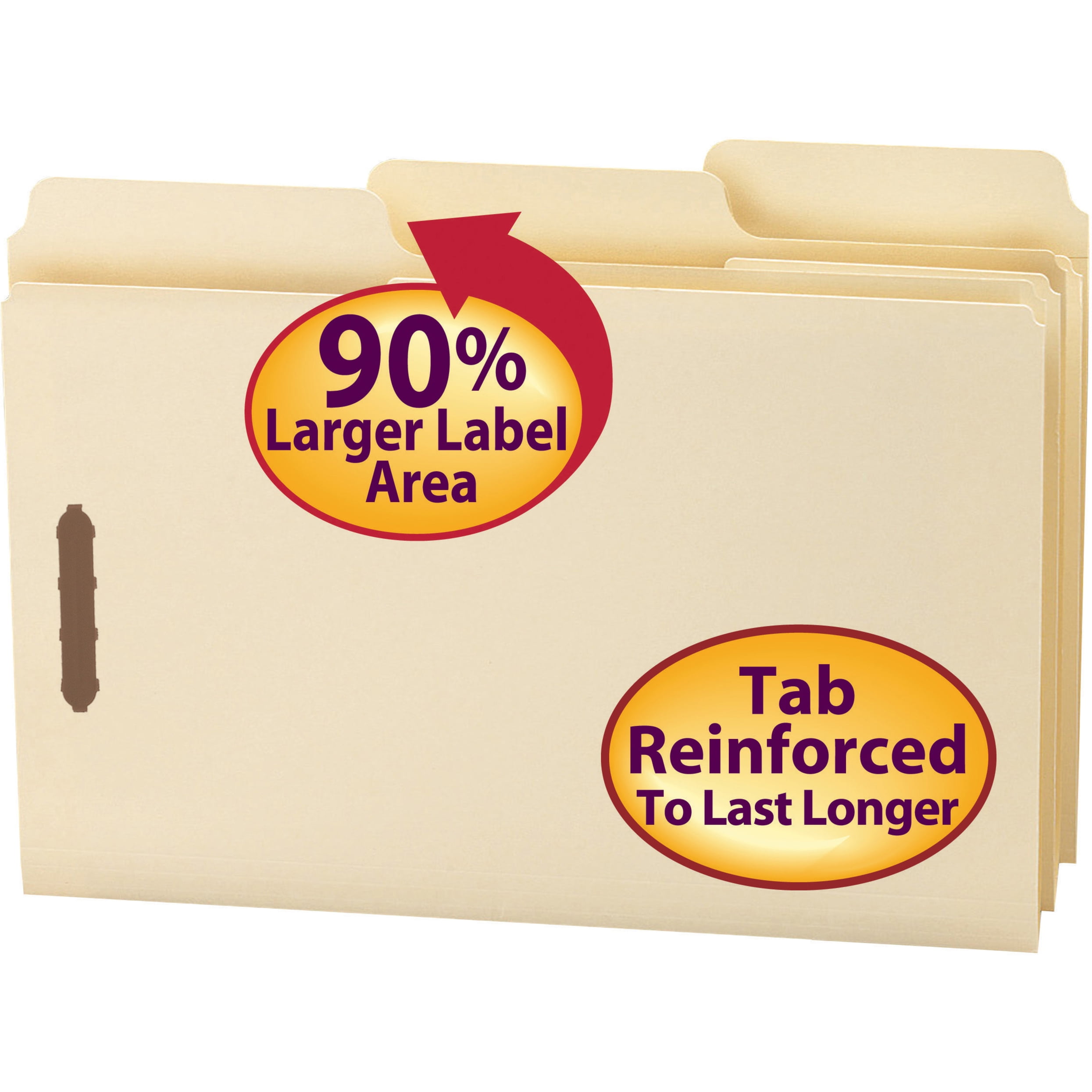 Smead 19535 SuperTab File Folders with Fastener, 1/3 Cut, 11 Point, Legal, Manila, 50/Box
