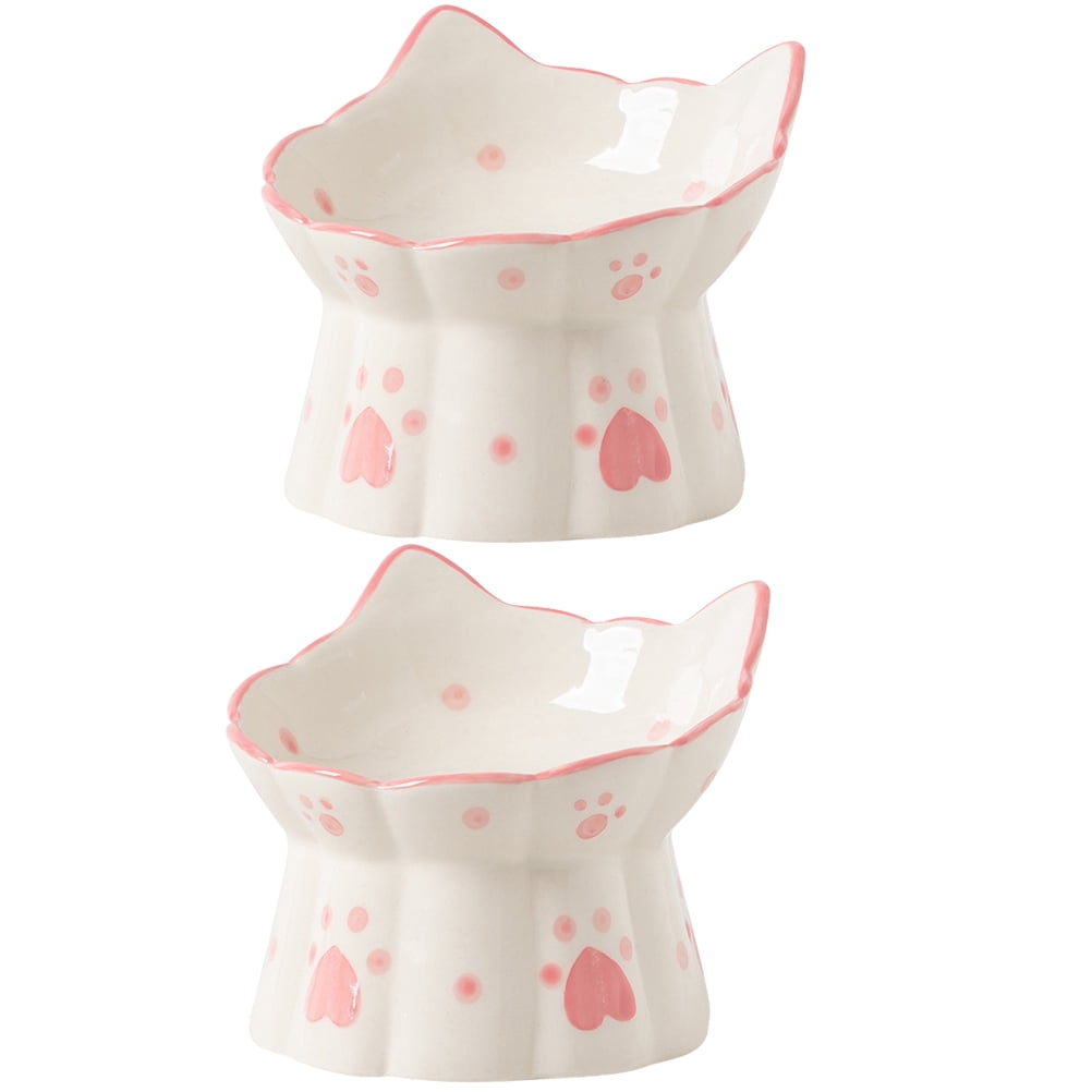 BESTONZON Cat Neck Protection Bowl Ceramic Multi-Color Stable Design 2Pcs