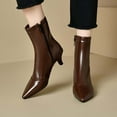 thumbnail image 4 of Lovzfmll Ankle Boots for Women, Metallic Ankle Pointed Toe Mid Heel Side Zipper, Mid Heel Pointy Toe Chelsea Leather Boots Fall Brown Boots, 4 of 5