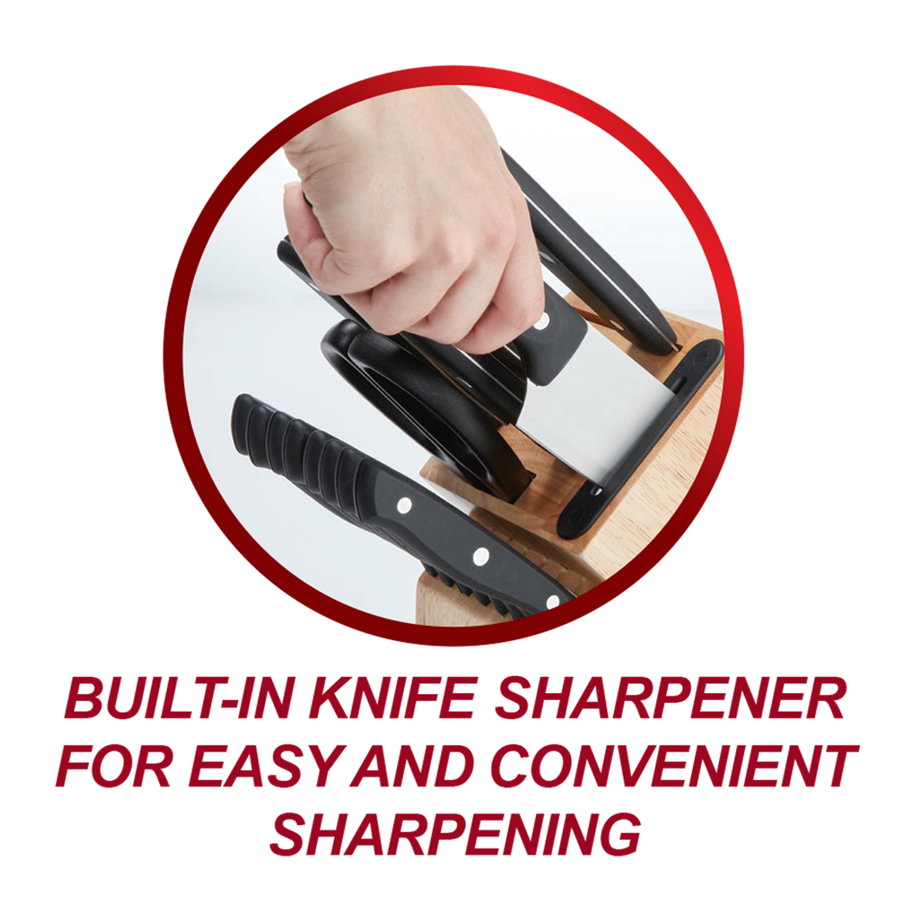 Farberware Edgekeeper 16-piece Triple Rivet Block Set with Built in Knife Sharpener, Natural