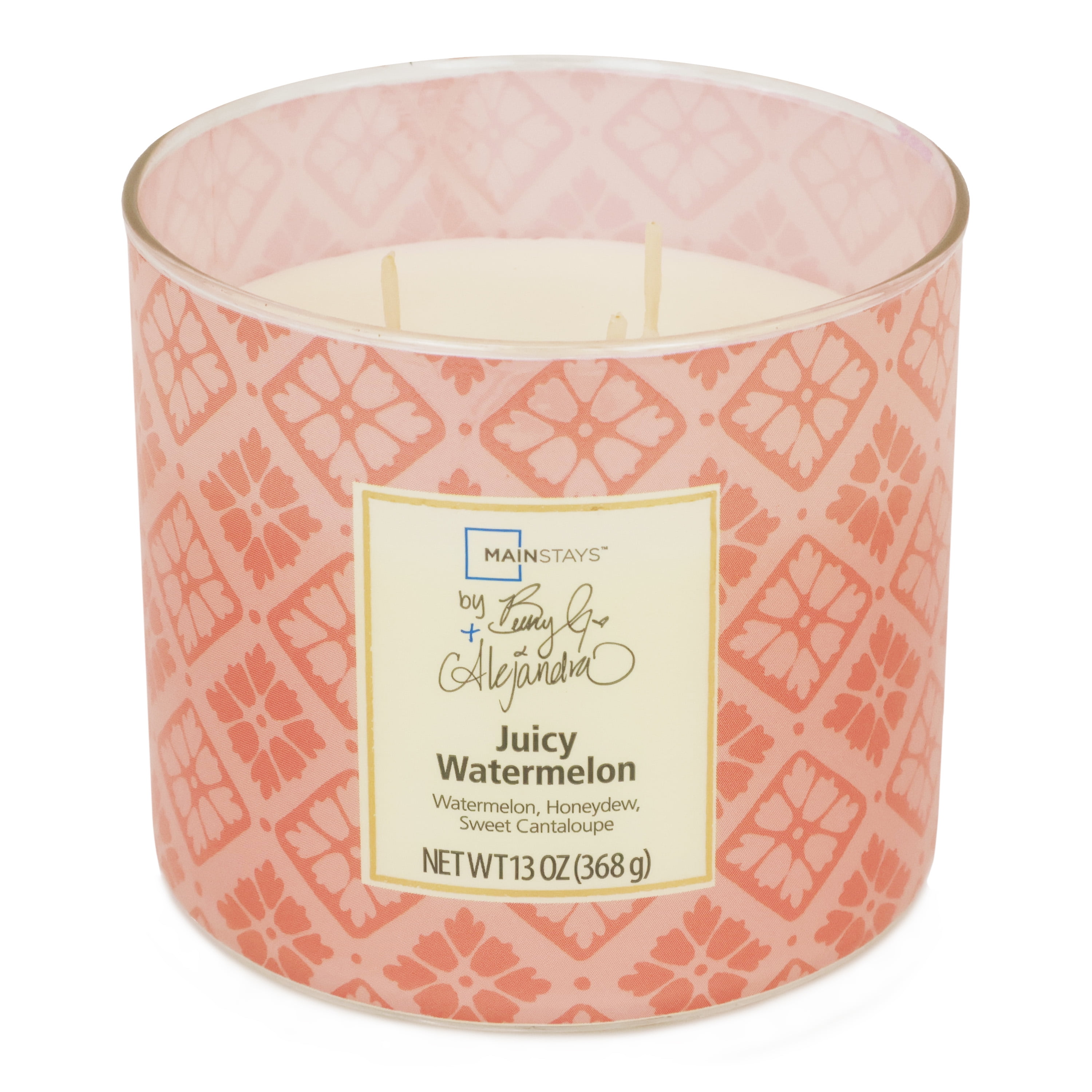 Mainstays by Becky G. & Alejandra 3-Wick Juicy Watermelon Candle, Orange Tile, 13 oz