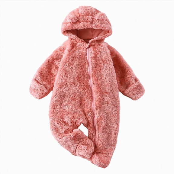 3-6 Months Newborn Baby Bodysuits Girls Hooded Romper Comfortable Fleece Lined Warm Stylish Covers Hands And Feet Newborn Fall Winter Gift Clothes,Pink Jumpsuit One-Piece Jumpsuit
