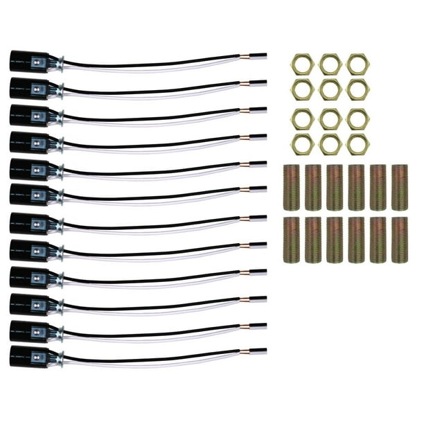 12 Pack Candelabra Bulb Sockets, E12 Lamp Holder Light Socket, 6" Wire, Hardware