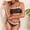 #0356-Coffee, variant on Womens Solid Color Backless Two Piece Bikini Swimsuit Wave Pattern Stylish Bathing Suit Set