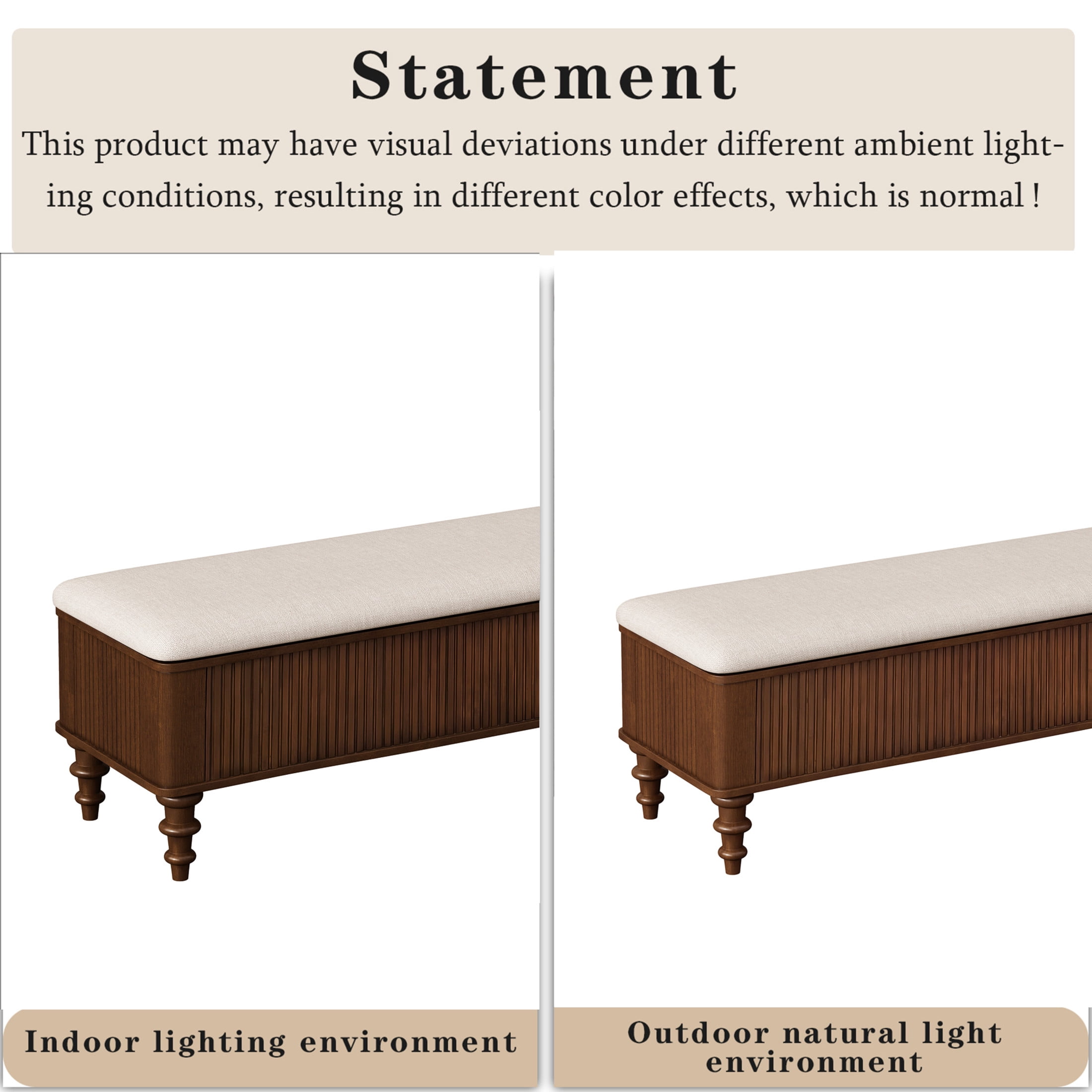 GDF Studio 50.8-Inch Storage Ottoman Bench with Beige Linen Seat, Solid Rubberwood Frame, Walnut