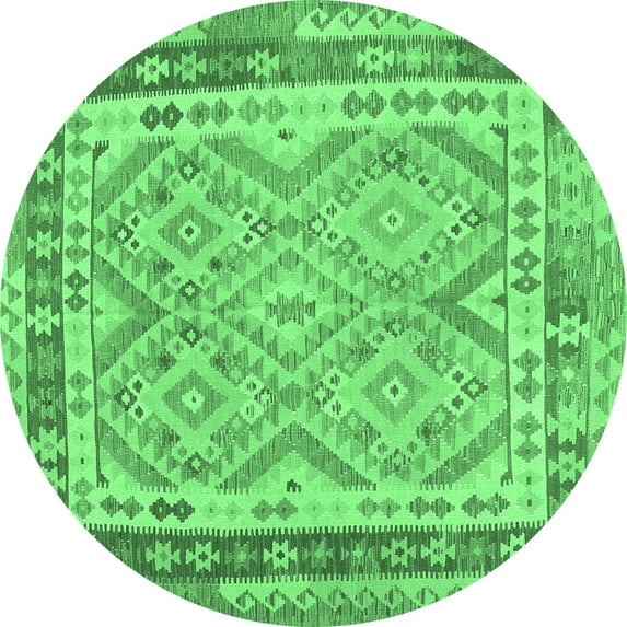 Ahgly Company Indoor Round Southwestern Emerald Green Country Area Rugs, 7' Round