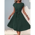 thumbnail image 6 of EASYBRA Pleated Dress Geometric Print Round Neck Short Sleeve Casual Beach Vacation Travel Dress Mid Length Pleated Skirt S–XL Multiple Colors, 6 of 7