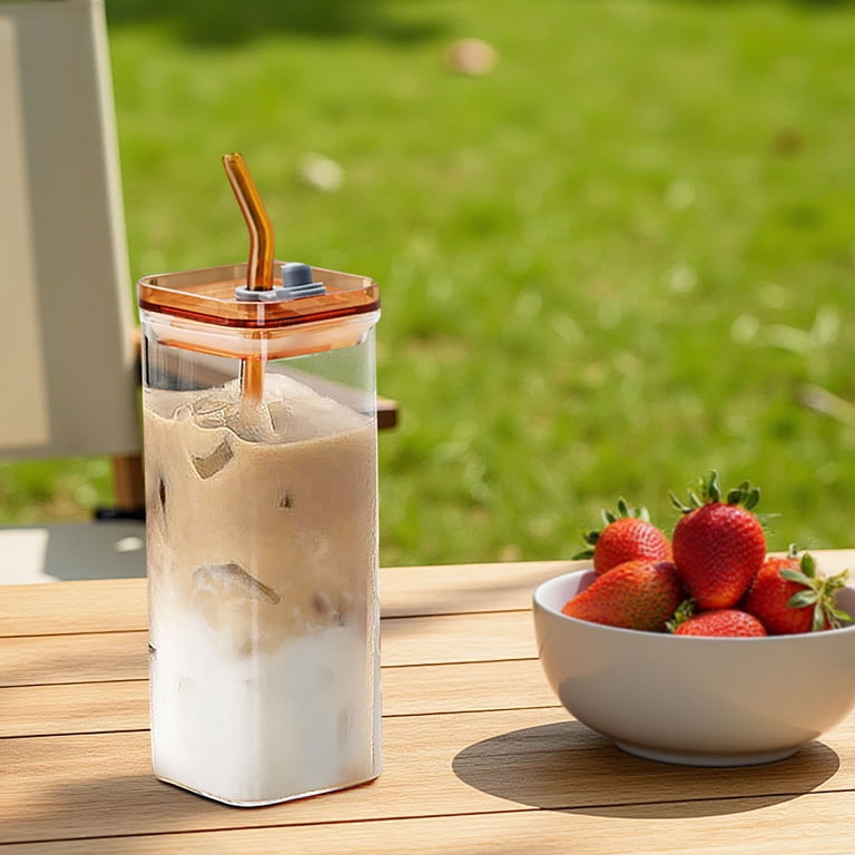 Glass Cup with Lid and Straw, 12 Oz Iced Coffee Cup,Glass Smoothie Drinking  Cups Set, Reusable Transparent Glasses Cups Suitable for Cocktails, Beer,  Coffee - Walmart.com