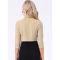 thumbnail image 3 of DARING DIVA Women's 3/4 Sleeve Shrug Top Collarless Pleated Cropped Cardigan M Khaki, 3 of 6
